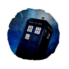 Tardis Doctor Who Space Blue Standard 15  Premium Flano Round Cushions by Cendanart