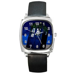 Stuck Tardis Beach Doctor Who Police Box Sci-fi Square Metal Watch by Cendanart
