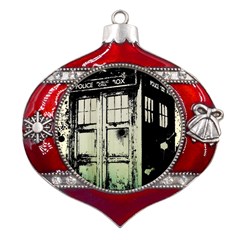 Doctor Who Tardis Metal Snowflake And Bell Red Ornament by Cendanart
