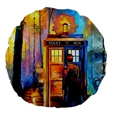 Tardis Doctor Who Paint Painting Large 18  Premium Round Cushions by Cendanart