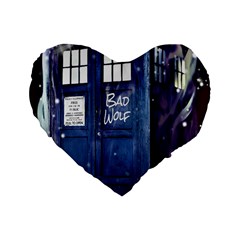 Bad Wolf Tardis Doctor Who Standard 16  Premium Flano Heart Shape Cushions by Cendanart