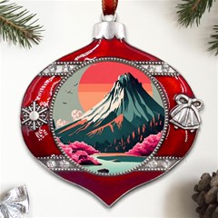 Mountain Landscape Sky Fuji Nature Metal Snowflake And Bell Red Ornament by Cendanart