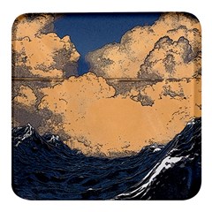 Wave Aesthetic Ocean Retro Sea Vintage Square Glass Fridge Magnet (4 Pack) by Cendanart