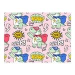 Seamless Pattern With Many Funny Cute Superhero Dinosaurs T-rex Mask Cloak With Comics Style Inscrip Two Sides Premium Plush Fleece Blanket (Mini) 35 x27  Blanket Back