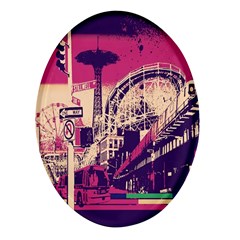 Pink City Retro Vintage Futurism Art Oval Glass Fridge Magnet (4 Pack) by Ket1n9