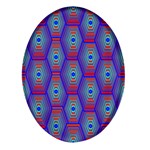 Red Blue Bee Hive Pattern Oval Glass Fridge Magnet (4 pack) Front