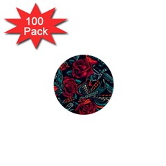 Vintage Flash Tattoos Designs Seamless Pattern 1  Mini Buttons (100 Pack)  by Ndabl3x