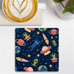 Seamless Pattern With Funny Alien Cat Galaxy UV Print Square Tile Coaster  Front