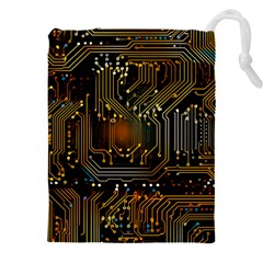 Circuits Circuit Board Orange Technology Drawstring Pouch (4xl) by Ndabl3x