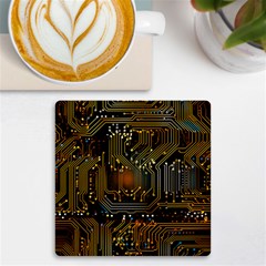Circuits Circuit Board Orange Technology Uv Print Square Tile Coaster  by Ndabl3x