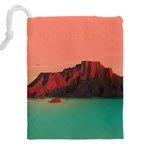 Brown Mountain Illustration Sunset Digital Art Mountains Drawstring Pouch (5XL) Back