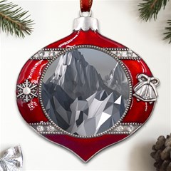 Gray Mountain Illustration Grey Mountain Digital Metal Snowflake And Bell Red Ornament by Cendanart