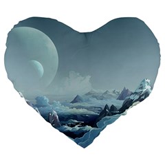 Mountain Covered Snow Mountains Clouds Fantasy Art Large 19  Premium Flano Heart Shape Cushions by Cendanart