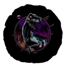 Style Dinosaur  80s Synth Retrowave Large 18  Premium Round Cushions by Cendanart