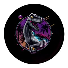 Style Dinosaur  80s Synth Retrowave Round Glass Fridge Magnet (4 Pack) by Cendanart