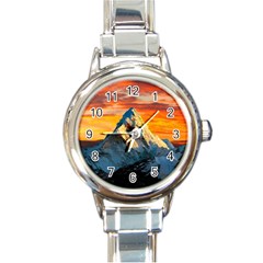Snow Capped Mountain Himalayas Clouds Landscape Nature Round Italian Charm Watch by Cendanart