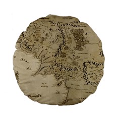 Retro Vintage Gray Map Middle Earth Standard 15  Premium Flano Round Cushions by Cendanart