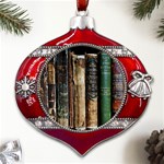 Assorted Color Books Old Macro Metal Snowflake And Bell Red Ornament Front