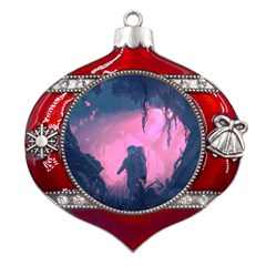 Beeple Astronaut Spacesuit 3d Digital Art Artwork Jungle Metal Snowflake And Bell Red Ornament by Cendanart