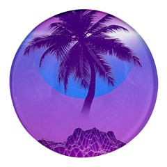 Palm Tree Vaporwave Synthwave Retro Style Round Glass Fridge Magnet (4 Pack) by Cendanart