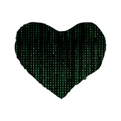Green Matrix Code Illustration Digital Art Portrait Display Standard 16  Premium Heart Shape Cushions by Cendanart