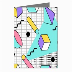 Tridimensional Pastel Shapes Background Memphis Style Greeting Cards (pkg Of 8) by Bedest