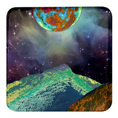 Psychedelic Universe Color Moon Planet Space Square Glass Fridge Magnet (4 Pack) by Cendanart