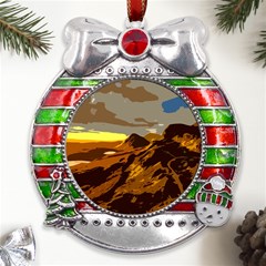 Scotland Monti Mountains Mountain Metal X mas Ribbon With Red Crystal Round Ornament by Cendanart