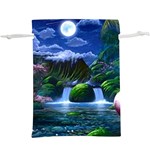 Flamingo Paradise Scenic Bird Fantasy Moon Paradise Waterfall Magical Nature Lightweight Drawstring Pouch (XL) Back