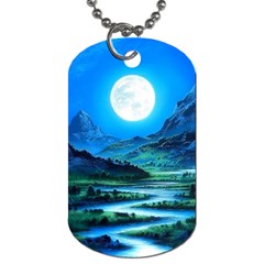 Bright Full Moon Painting Landscapes Scenery Nature Dog Tag (one Side) by Ndabl3x