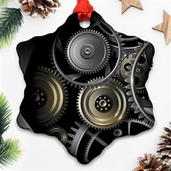 Abstract Style Gears Gold Silver Snowflake Ornament (two Sides) by Cemarart