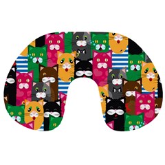Cat Funny Colorful Pattern Travel Neck Pillow by Grandong