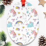 Unicorn Diamond Rainbow Shooting Star Oval Ornament (Two Sides) Back