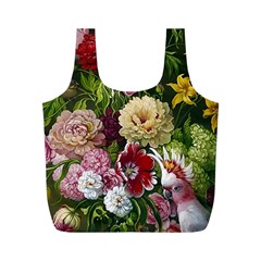 Parrot Painting Flower Art Full Print Recycle Bag (m) by Cemarart