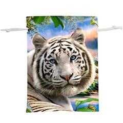 White Tiger Peacock Animal Fantasy Water Summer Lightweight Drawstring Pouch (xl) by Cemarart