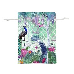 Peacock Parrot Bird Pattern Exotic Summer Green Flower Jungle Paradise Lightweight Drawstring Pouch (m) by Cemarart