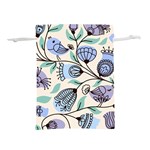 Bird Floral Blue Flower Retro Seamless Pattern Lightweight Drawstring Pouch (M) Front