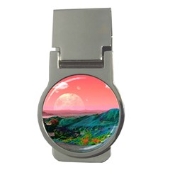 Unicorn Valley Aesthetic Clouds Landscape Mountain Nature Pop Art Surrealism Retrowave Money Clips (round)  by Cemarart