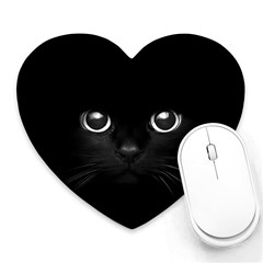 Black Cat Face Heart Mousepad by Cemarart