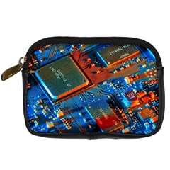 Gray Circuit Board Electronics Electronic Components Microprocessor Digital Camera Leather Case by Cemarart