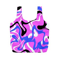 Swirl Pink White Blue Black Full Print Recycle Bag (m) by Cemarart