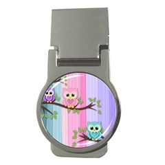 Owls Family Stripe Tree Money Clips (round)  by Bedest