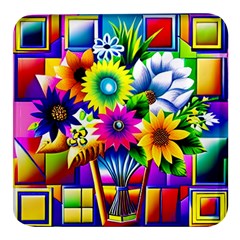 Flower Vase Flower Collage Pop Art Square Glass Fridge Magnet (4 Pack) by Bedest