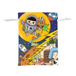Astronaut Moon Monsters Spaceship Universe Space Cosmos Lightweight Drawstring Pouch (L) Back