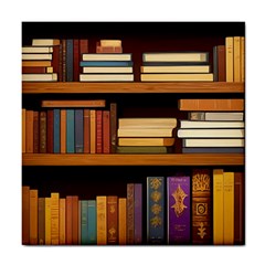 Book Nook Books Bookshelves Comfortable Cozy Literature Library Study Reading Room Fiction Entertain Tile Coaster by Maspions