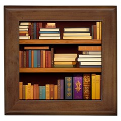 Book Nook Books Bookshelves Comfortable Cozy Literature Library Study Reading Room Fiction Entertain Framed Tile by Maspions