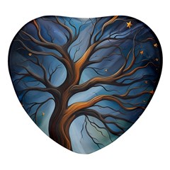 Tree Branches Mystical Moon Expressionist Oil Painting Acrylic Painting Abstract Nature Moonlight Ni Heart Glass Fridge Magnet (4 Pack) by Maspions