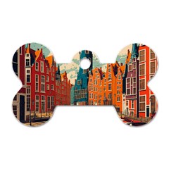 London England Bridge Europe Buildings Architecture Vintage Retro Town City Dog Tag Bone (two Sides) by Maspions