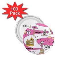 Roadmap Trip Europe Italy Spain France Netherlands Vine Cheese Map Landscape Travel World Journey 1 75  Buttons (100 Pack)  by Maspions