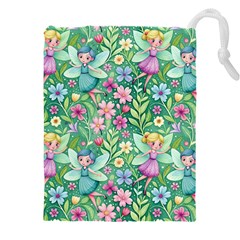 Fairies Fantasy Background Wallpaper Design Flowers Nature Colorful Drawstring Pouch (4xl) by Maspions